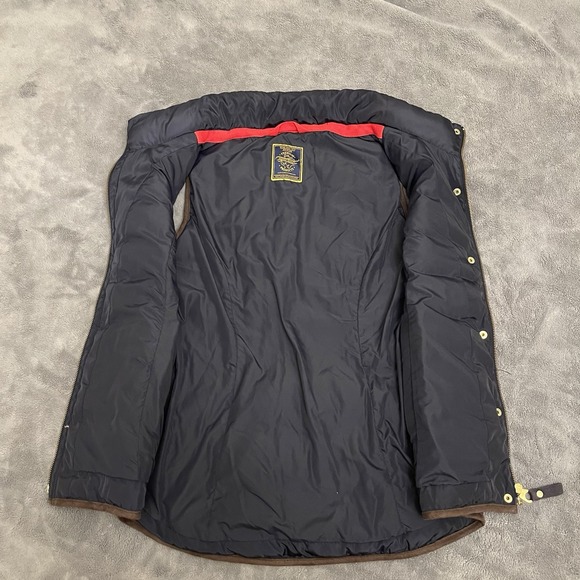 Joules, UK Women's Navy & Brown Suede Trim Full Zip Vest Size S No hood - Picture 3 of 10